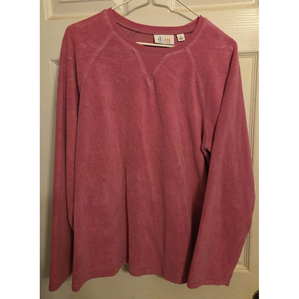 Denim & Co. crew neck sweatshirt baby sherpa fleece texture dusty rose color M